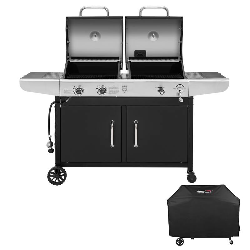 Royal Gourmet 2-Burner Gas and Charcoal Combo Grill with Cover, black