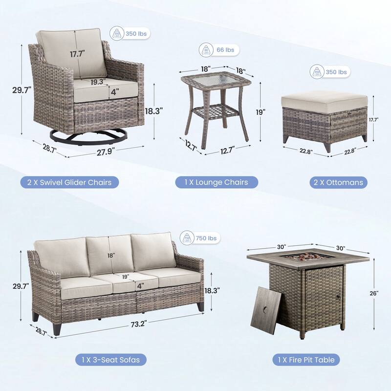 Pocassy Outdoor Swivel Chair with Sofa with Fire Pit Table