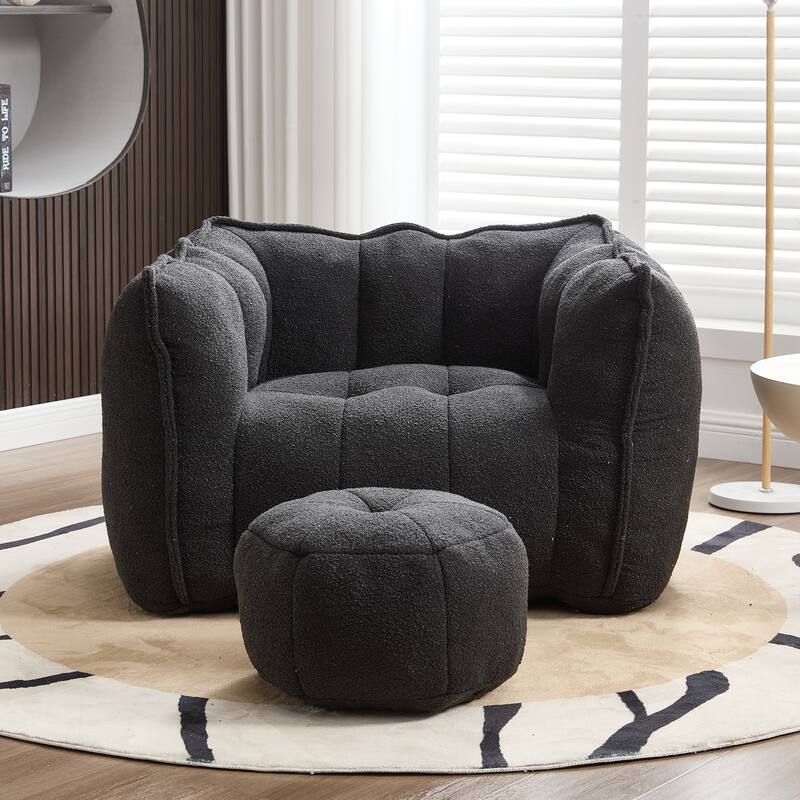 Floor Lazy Bean Bag Chair with Footstool for Adults, Kids - Black