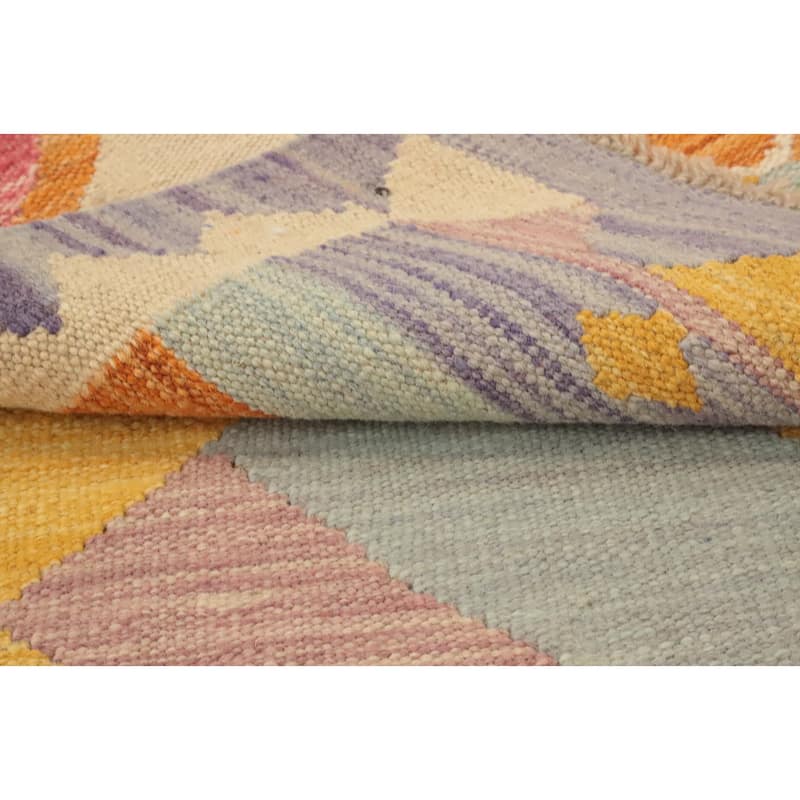 Hand Woven Oriental 100% Wool Carpet Southwestern Modern Pink Kilim Runner Rug - 8' 3'' X 2' 0''