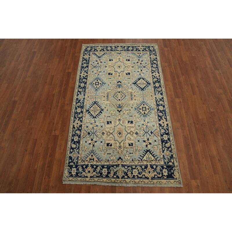Hand Knotted Oriental Wool Carpet Transitional All-Over Navy Blue & Blues Oushak Area Rug - 7' 0'' X 3' 11''