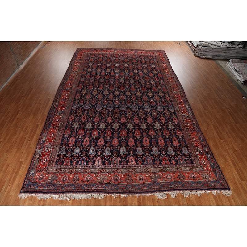 Pre-1900 Antique Bidjar Halvaei Persian Area Rug Handmade Wool Carpet - 12'2" x 19'9"