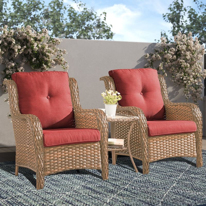 Gymojoy 3-Piece Outdoor Wicker Patio Furniture Chair Set, Rattan Coversation Set with Water Resistant Thick Cushions