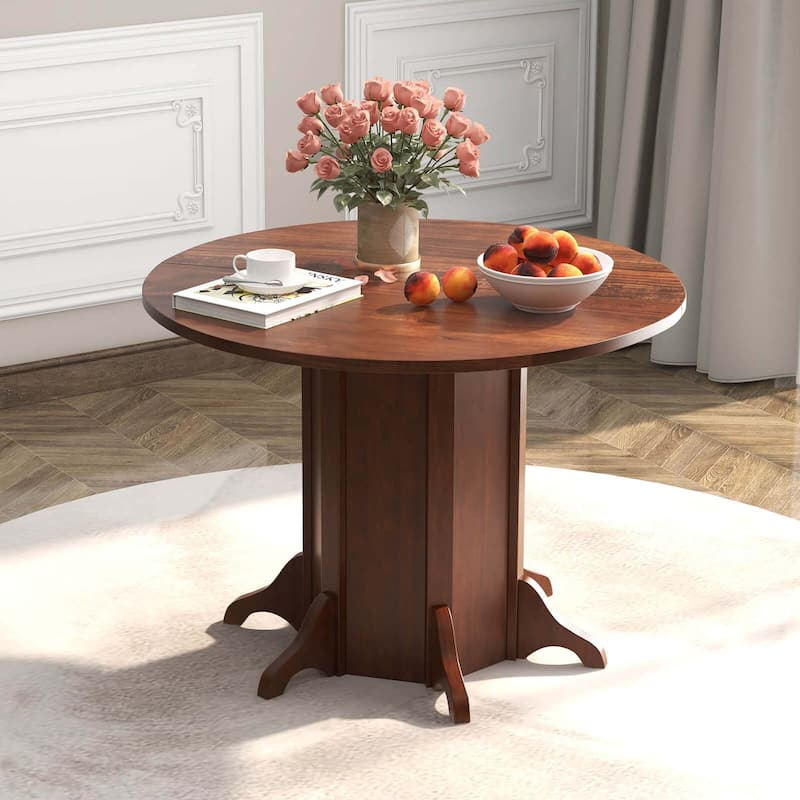 Costway 42" Wooden Kitchen Table Round Dining Table with Pedestal Base - See Details