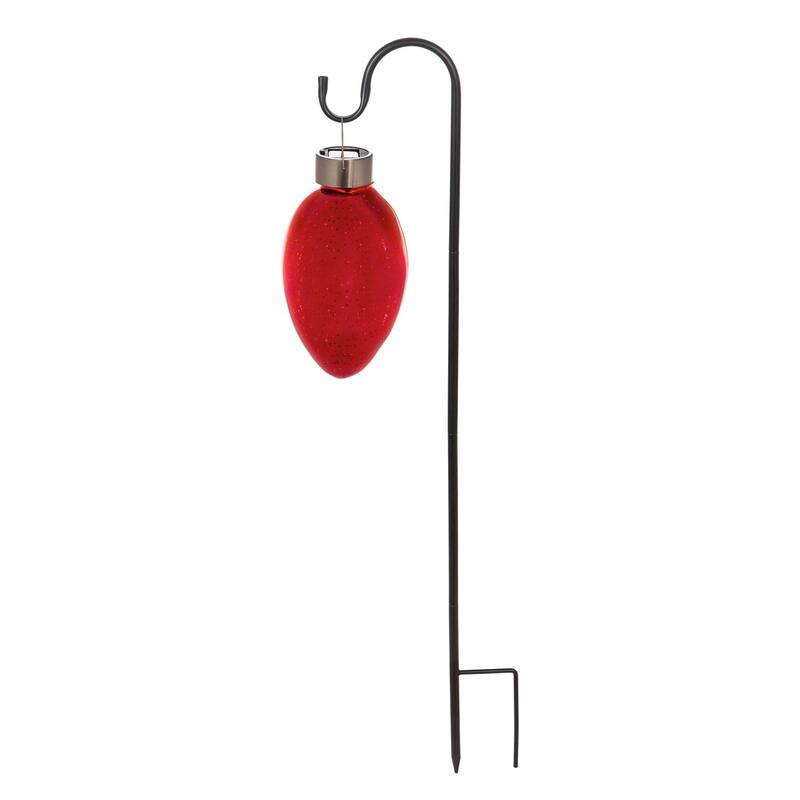 Solar Mercury Glass Christmas Light with Shephard's Hook, Red