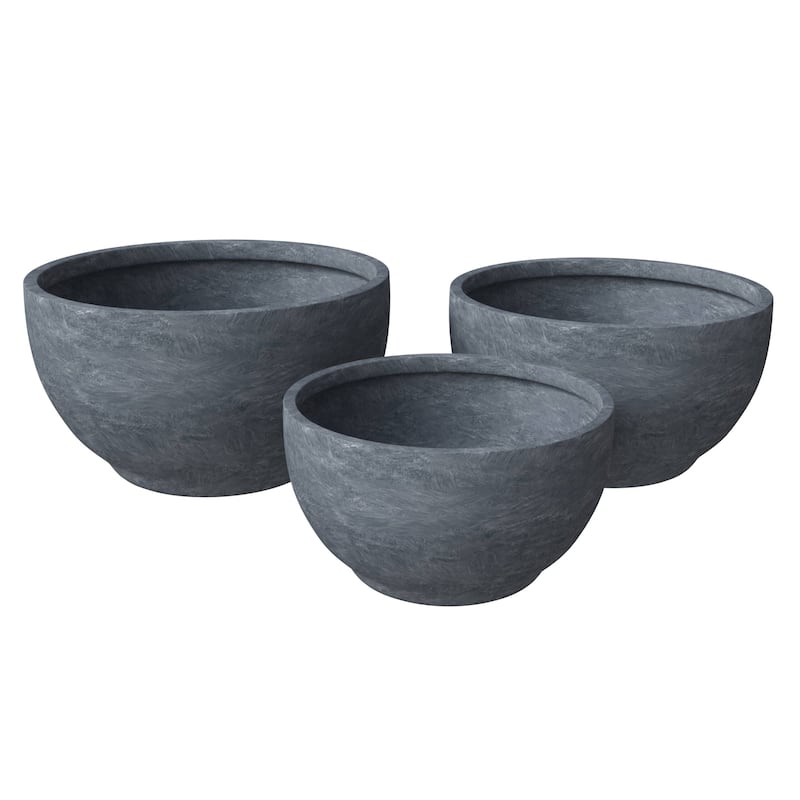 LeisureMod Grove 3-Piece Round Planter Set in Fiberstone and MgO Clay with Drainage, Indoor Outdoor Home Office Yard Patio Decor