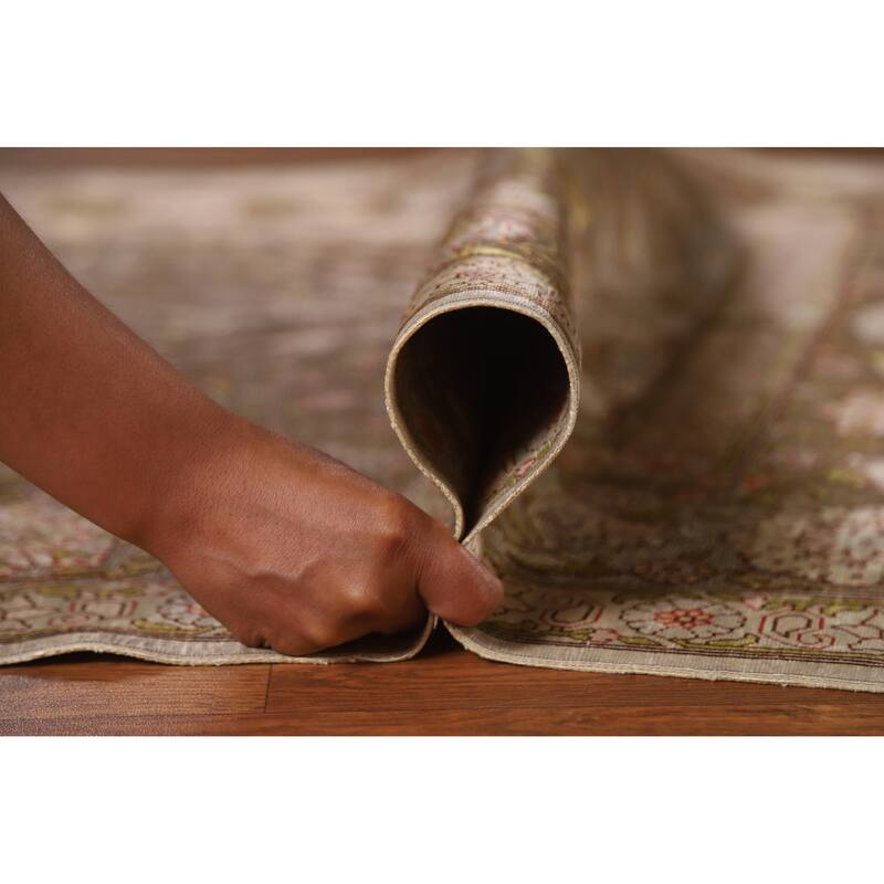 Hand Knotted Oriental Silk & Silver Carpet Traditional Floral Brown Hereke Area Rug - 5' 5'' X 3' 6''