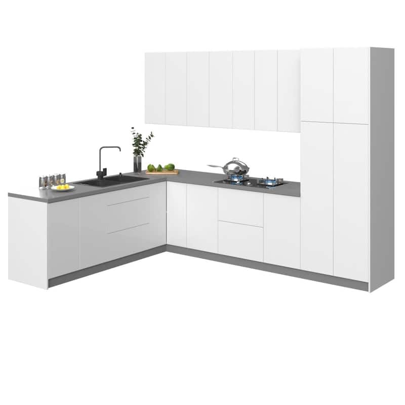 Kitchen Harmony Collection White Gloss & Gray Color Base Size 8x10Ft Wide - 126x96 - White