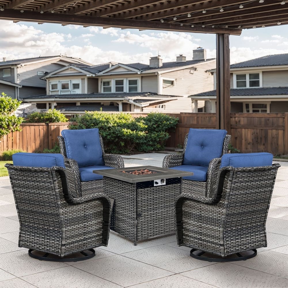 Gymojoy 5-Piece Outdoor Wicker Patio Furniture with Fire Pit Table, Rattan Coversation Set with Water Resistant Thick Cushions
