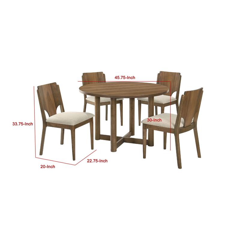 Billie 5pc Round Dining Table and 4 Chairs Set, Walnut Brown and Beige