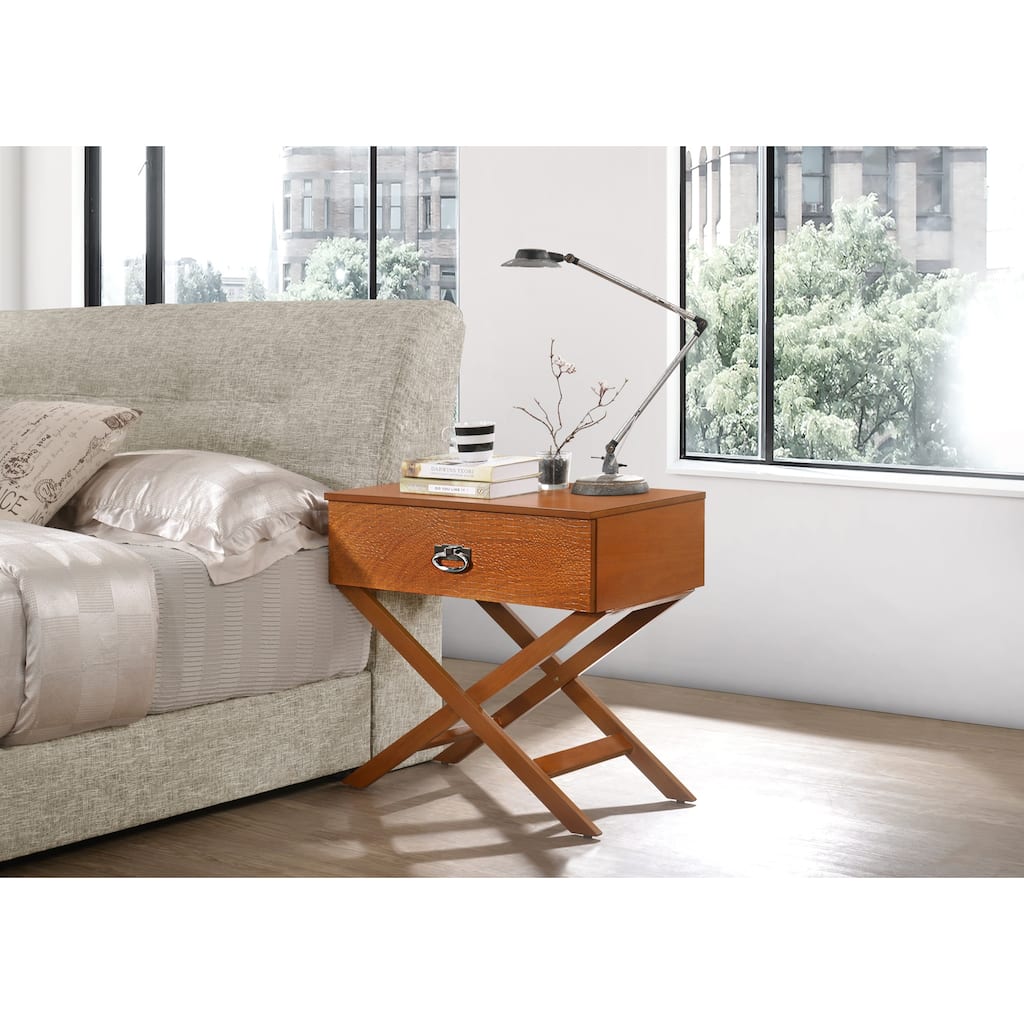 Oak Nightstand with Croc Textured Drawer Front, 25x27x16 Stylish Contemporary Bedside Storage Table with Drawer