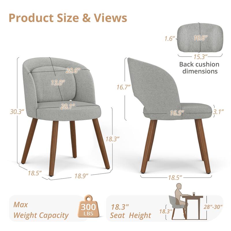 Linen Dining Chairs Set of 2/4/6 with Solid Wood Legs, Modern Kitchen Chairs with Lumbar Pillow for Dining Room Beige