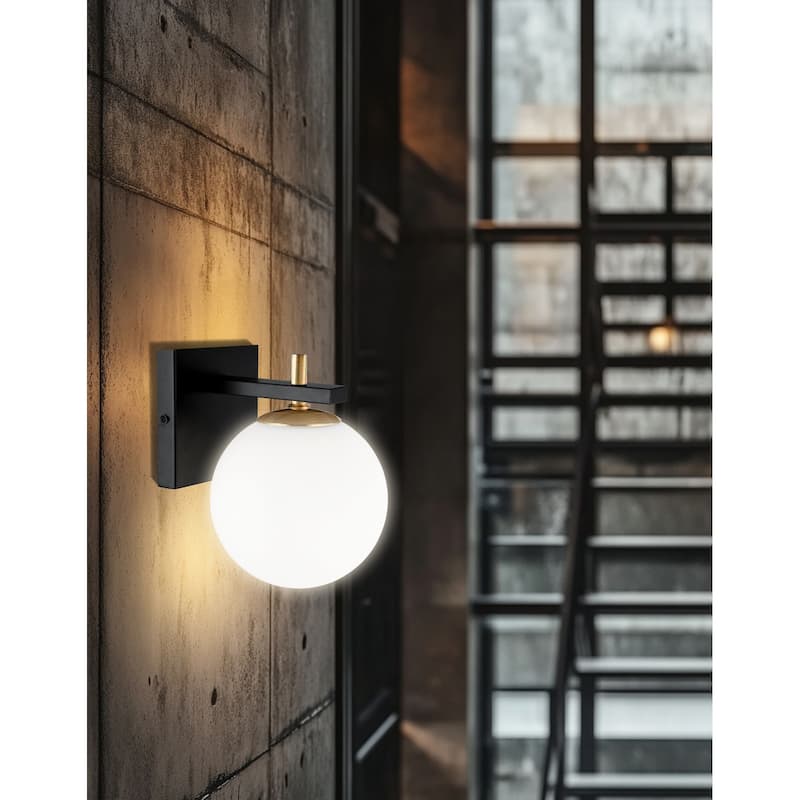 Wall Sconce Lighting 1 Light - Matte Black & Aged Brass Finish - 2