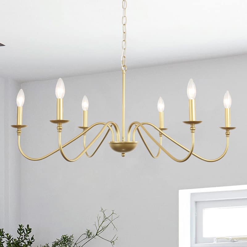 6-Light Farmhouse Candlestick Hanging Linear Chandelier Lighting Fixture for Dining Room Kitchen Island - Gold