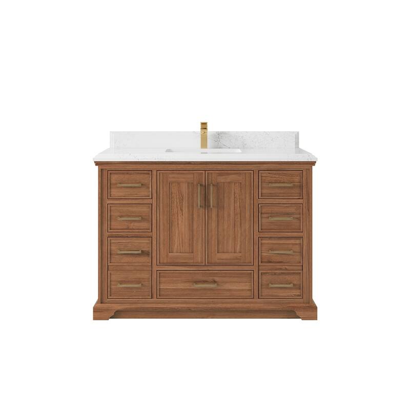 Willow Collections 48 in. W x 22 in. D Charlotte Teak Single Sink Bathroom Solid Teak Vanity with Countertop - 1.5”Empira White - Dark Natural