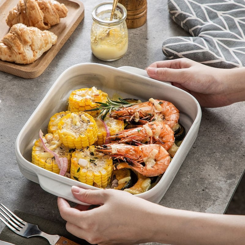 MALACASA Marble Grey Porcelain Baking Pan with Handles