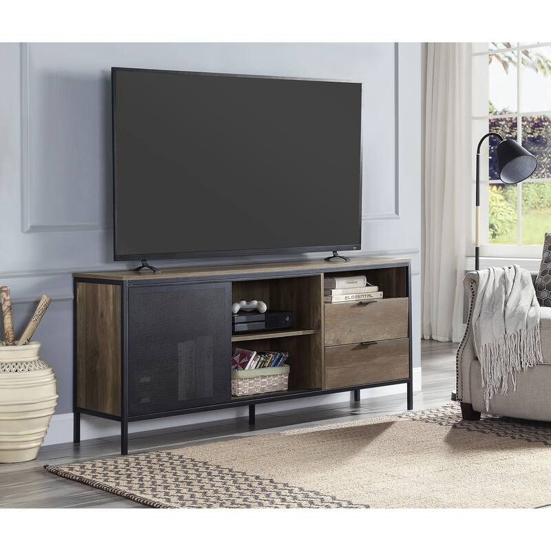 Industrial Oak TV Stand with Metal Frame and Multiple Storage Options - Oak1