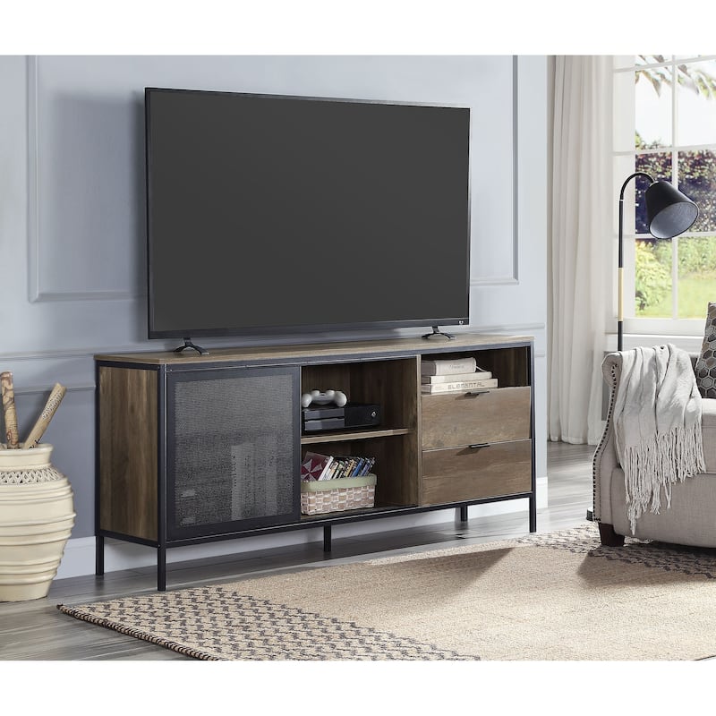 Oak 63" Industrial TV Stand with Drawers & Shelf for TVs Up to 60" - Oak