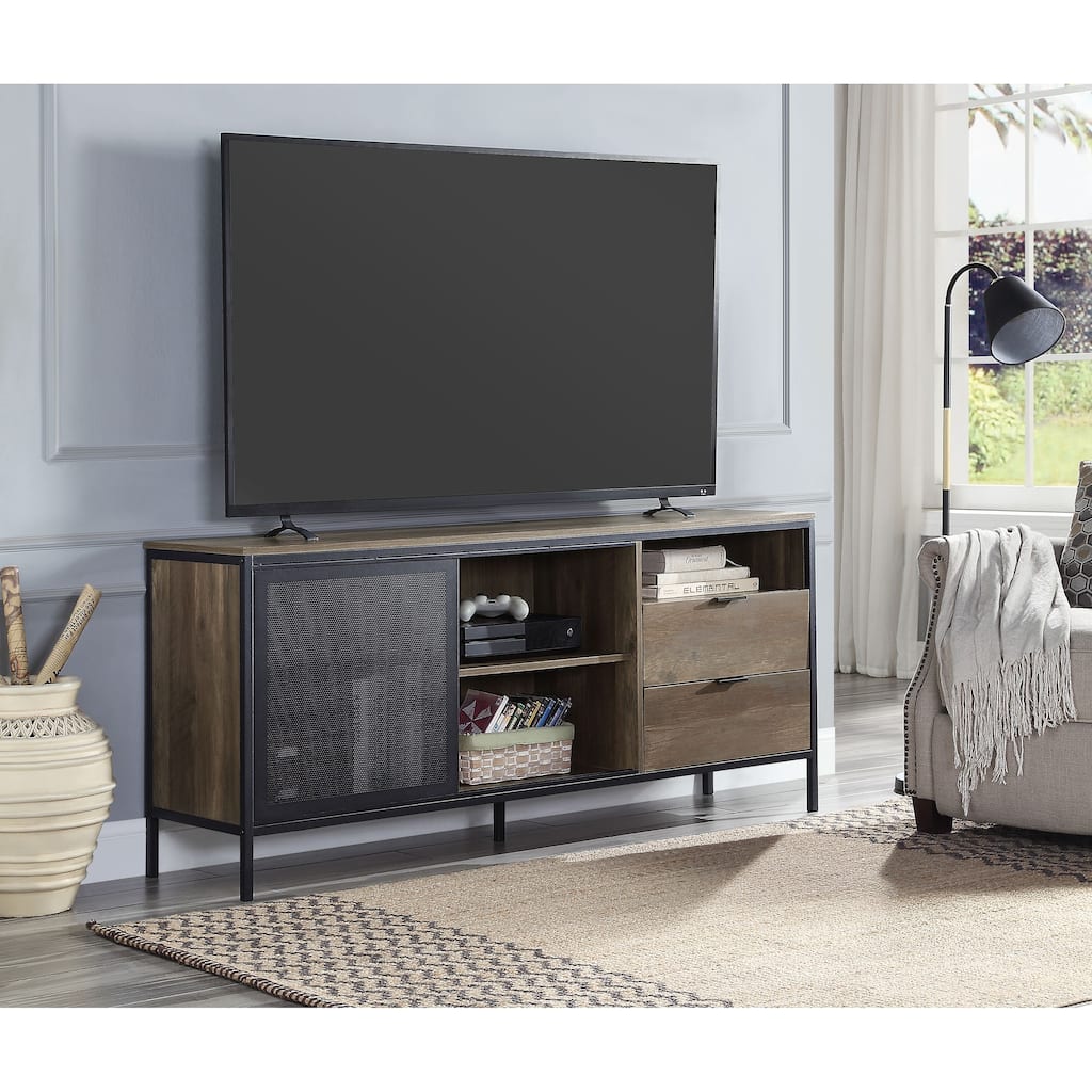 Oak Industrial Style 63" TV Stand with Storage Drawers and Shelf for TVs Up to 60"