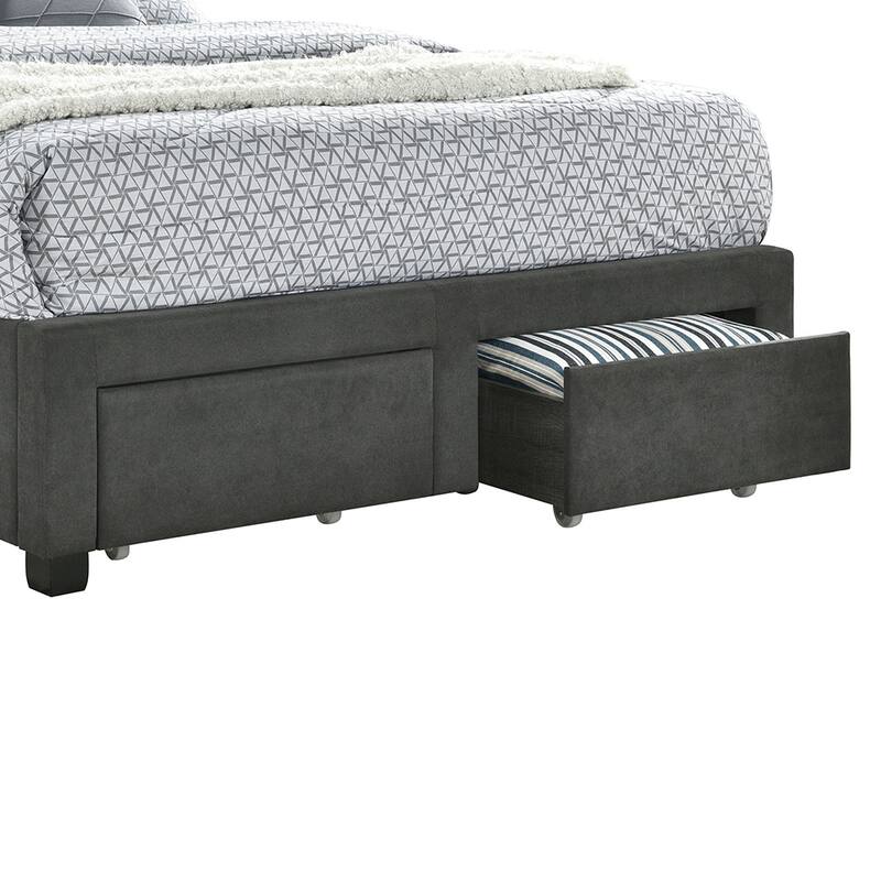 Grey Upholstered Full Storage Panel Bed with Button-Tufted Headboard