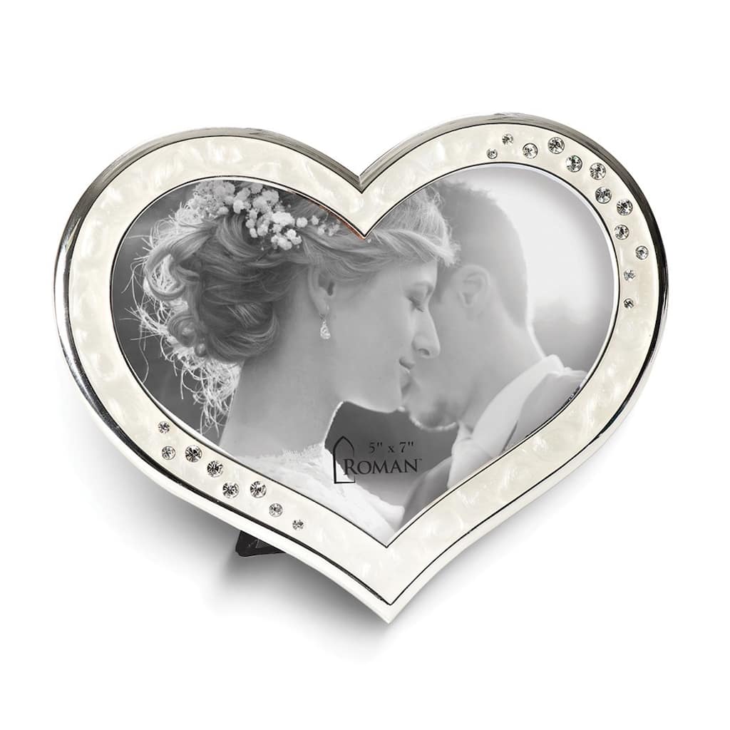Curata Ivory Enameled Crystal Heart 5x7 Photo Frame