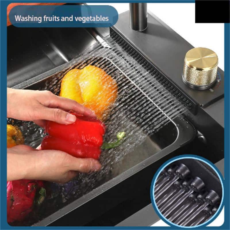 Single Bowl Stainless Steel Kitchen Sink with Waterfall Faucet