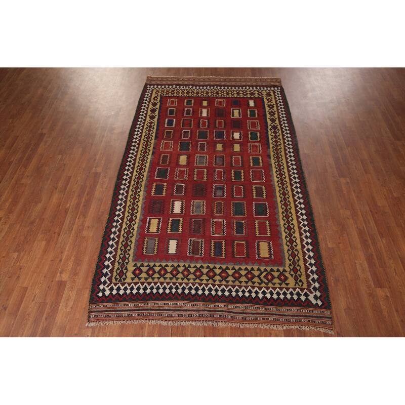 Vegetable Dye Red Kilim Qashqai Persian Vintage Wool Carpet - 5'6"x 9'3"
