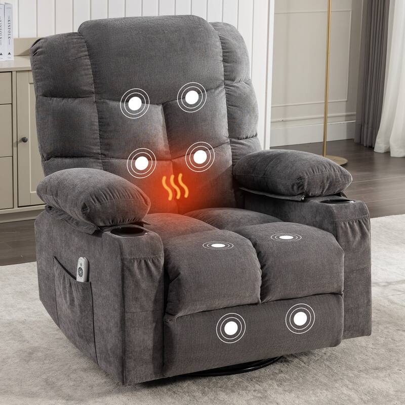 Manual Massage Recliner Chair, Overstuffed Rocker Chairs with Heat and 2 Cup Holders & USB Charge Port, for Living Room