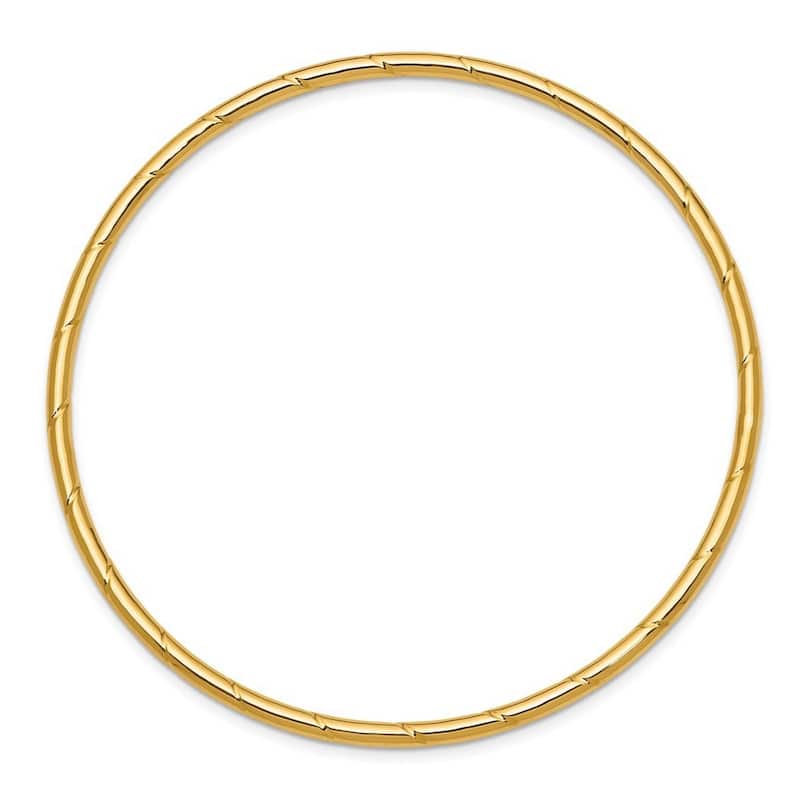 Curata 14k Yellow Gold 8" 2.5mm Wide Grooved Slip-on Bangle Bracelet