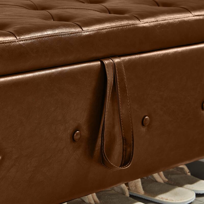 Tufted Faux Leather Storage Ottoman Bench for Bedroom, Living Room & Hallway, 48" Multifunctional Upholstered End of Bed Bench