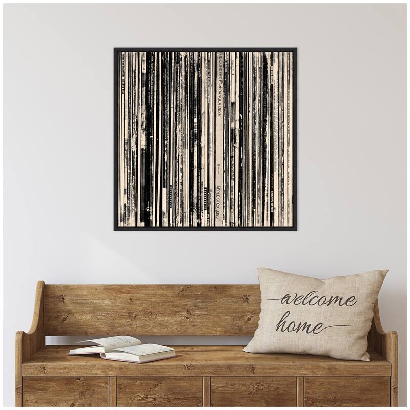 Kate and Laurel 33 RPM Black and White Square by Robert Cadloff Framed Canvas Wall Art Print