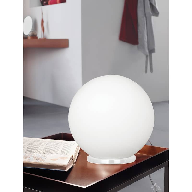 Eglo Rondo 1-Light White Round Table Lamp with Opal Frosted Glass