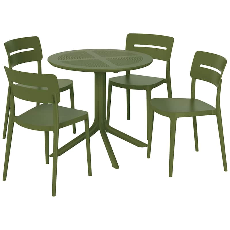 Frond and Form 4-Person Outdoor Round Dining Set - Olive Green