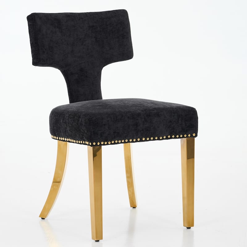 Chenille Upholstered Dining Chair Set of 2, Accent Chair with Curved Back, Kitchen Chair with Stainless Steel Plating Legs