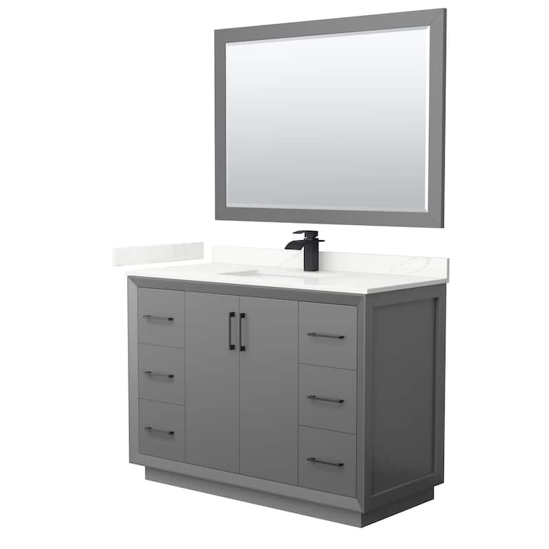 Wyndham Collection WCF414148S-QTZ-UNSM46 Strada 48" Free Standing - Dark Gray / Giotto Quartz Top / Matte Black