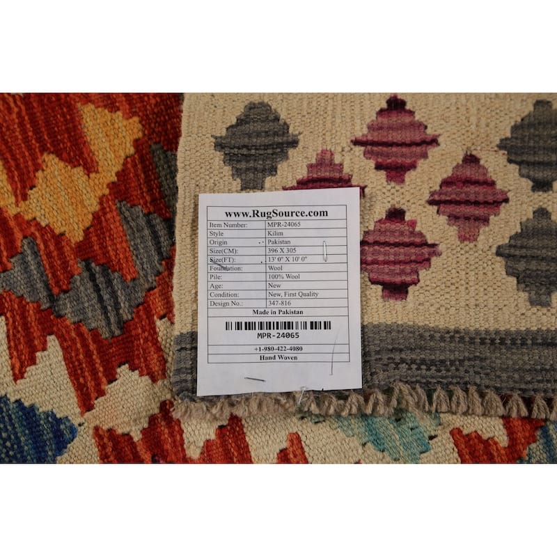Reversable Kilim Oriental Area Rug Bedroom Flatweave Wool Carpet - 10'0"x 13'0"