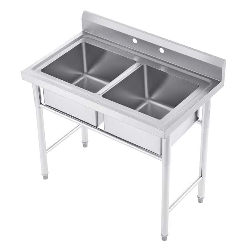 CO-Z Double-basin Utility Sink Free Standing Laundry Kitchen Sink - On ...