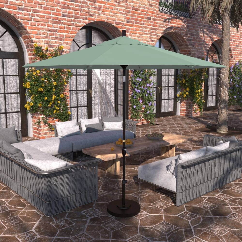 California Umbrella 9' Sunset Series Patio Umbrella Bronze Aluminum Frame and Ribs, Crank Lift Auto Tilt, Pacifica Pacific Blue