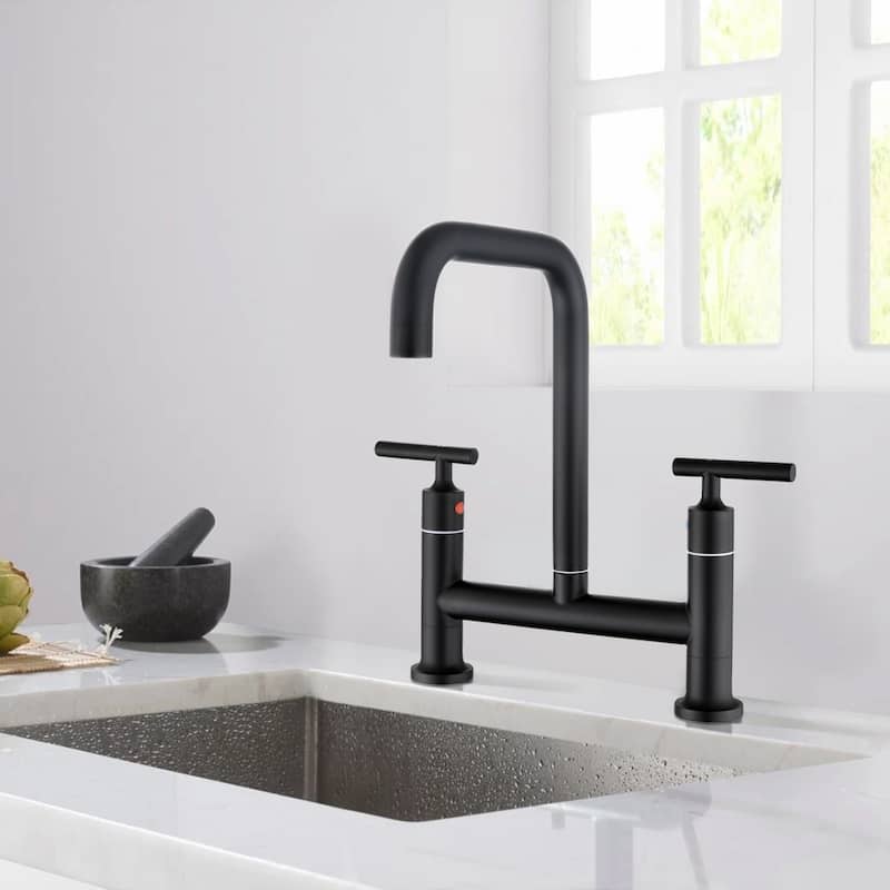 Dornberg Two Handles High Arc Bridge Kitchen Faucet