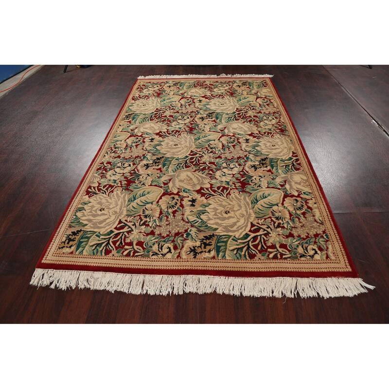 Vegetable Dye Floral Art Deco Chinese Oriental Wool Area Rug Handmade - 5'1" x 8'2"