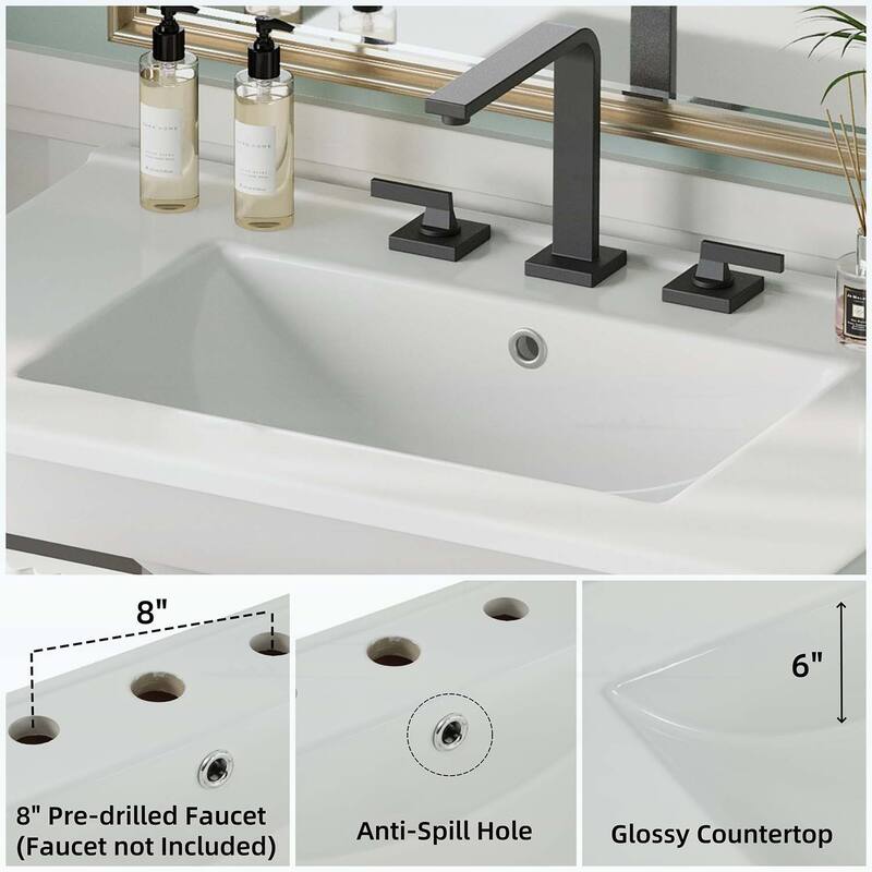30-Inch Freestanding Bathroom Vanity with Ceramic Sink,Soft Close Drawers,and Fluted Design in Dark Brown