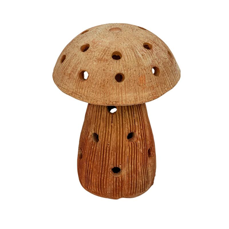 Handmade Terra-cotta Mushroom Shaped Candle Holder with Cut-Outs