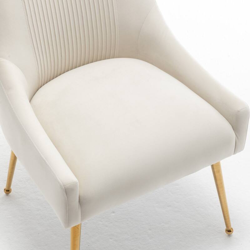 SEYNAR Modern Glam Boucle Pleated Velvet Dining Chair or Vanity Chair Set of 4 with Rear Handle