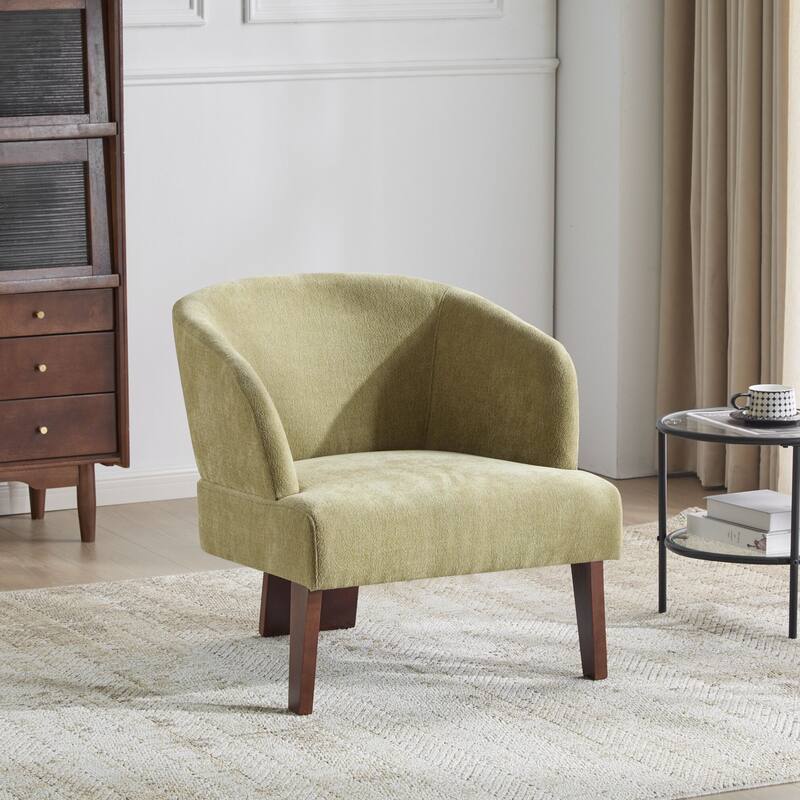 Modern Accent Chair with Round Back & Wooden Legs - Mid-Century Inspired Lounge Chair for Living Room, Bedroom, or Office