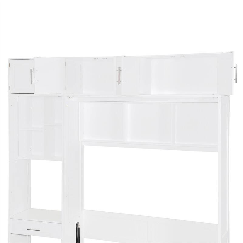 Full/Queen Size Murphy Bed Wall Bed w/ Bulit-in Desk & Top Cabinet, Space Saving Foldable Murphy Cabinet Bed w/ Storage Shelves