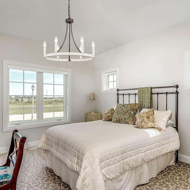 6-Light Farmhouse Chandelier, Modern Wagon Wheel Chandelier for Dining Room Living Room Bedroom Kitchen