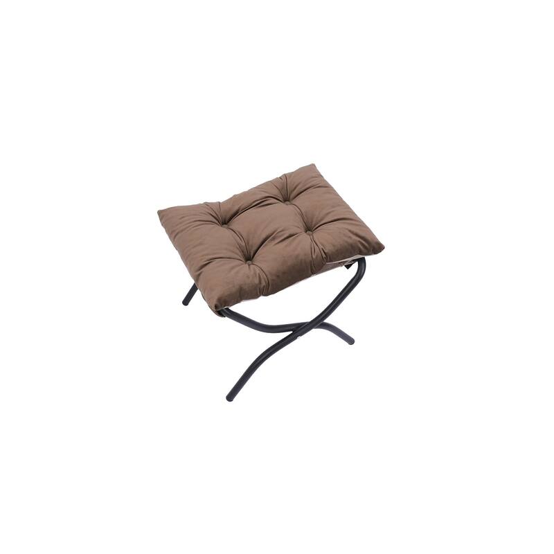 Modern Cotton Fabric Accent Lazy Chair with Armrests and a Side Pocket: with Ottoman, with Footrest.