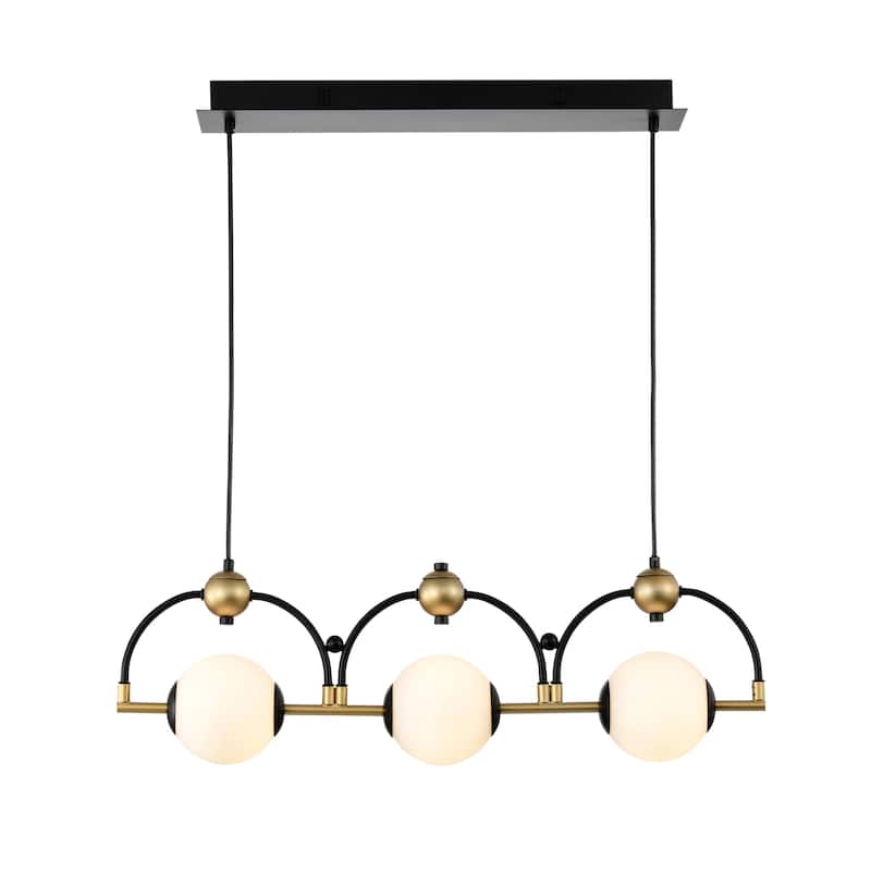 27" Polox Matte Black and Gold 3-Light Chandelier Opaque Globes - Matte Black-Gold