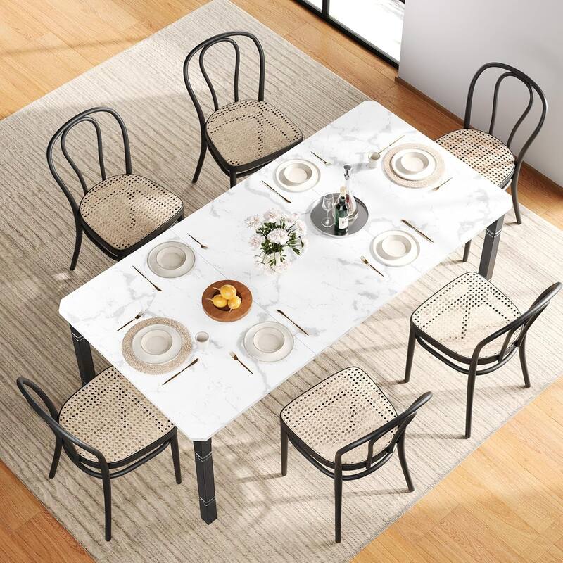 Farmhouse Dining Table with Heavy Duty Metal Legs for 6-8 People