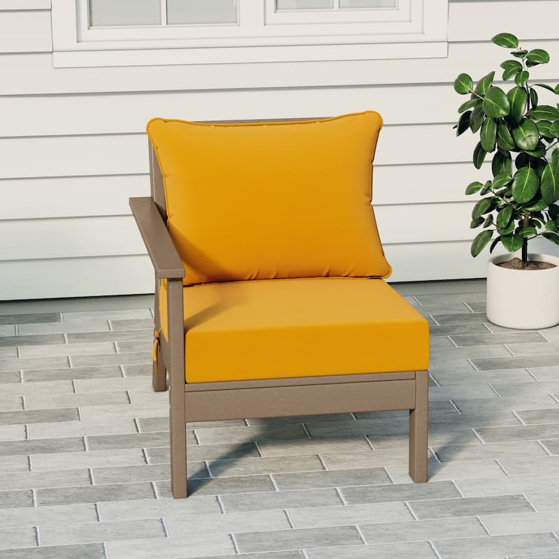 Birchwood All Weather HDPE Outdoor Patio Deep Seating Weathered Wood Left Arm Facing Chair With Cushions (2-PC-Set) - Weathered Wood/Yellow